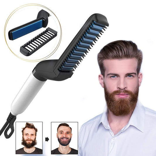 Electric Hair Straightener Brush, Men Quick Beard Straightener Styler Comb,Hair Straightening, Curly Hair Straightening Comb, Side Hair Detangling, Multifunctional Hair Curling Curler