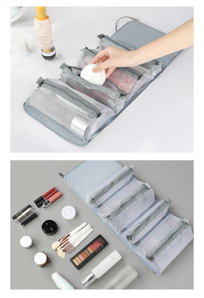 Detachable Make-Up Bag Foldable Box Large Capacity 4-Room Travel Portable Inner Zipper Cosmetic Pack with Handle