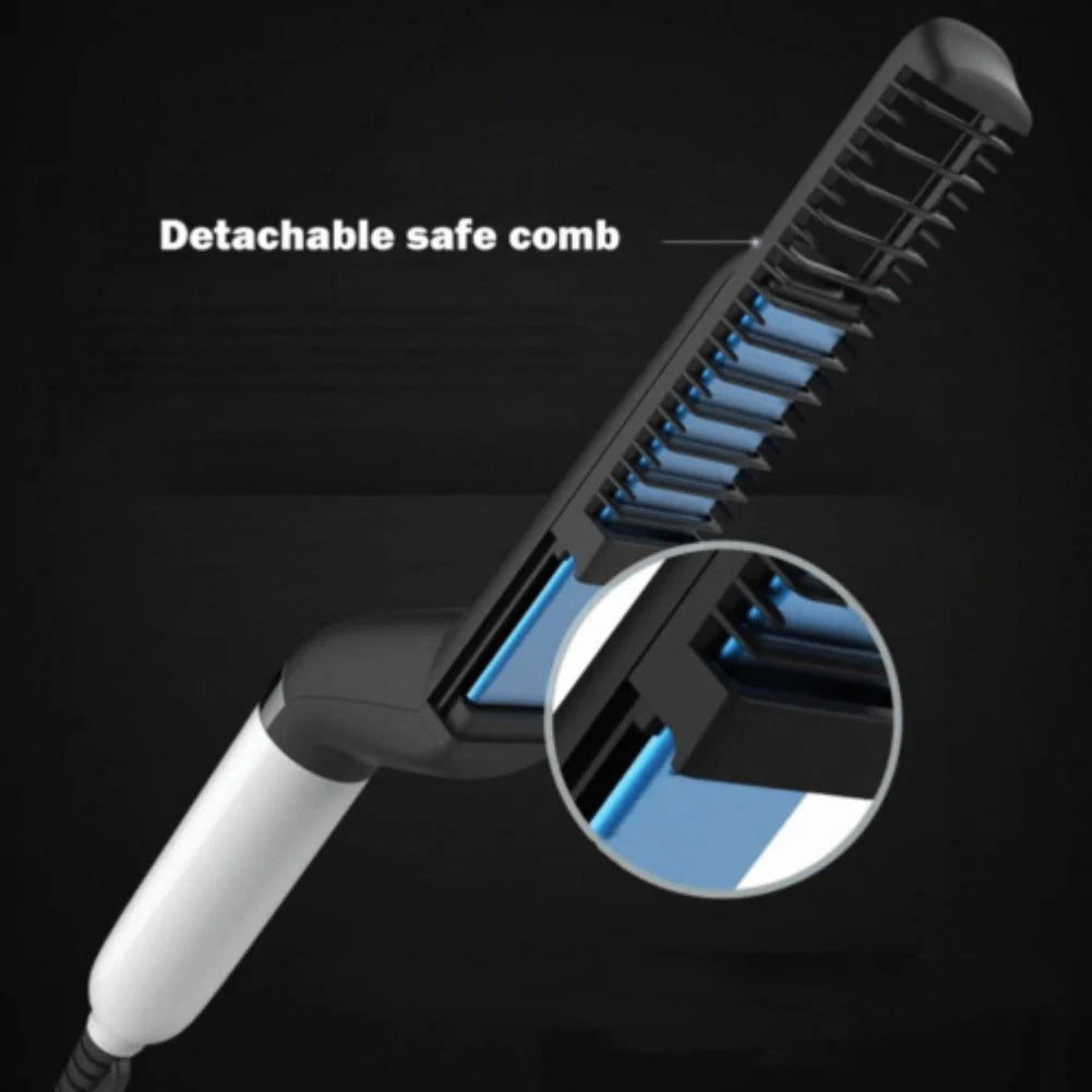Electric Hair Straightener Brush, Men Quick Beard Straightener Styler Comb,Hair Straightening, Curly Hair Straightening Comb, Side Hair Detangling, Multifunctional Hair Curling Curler