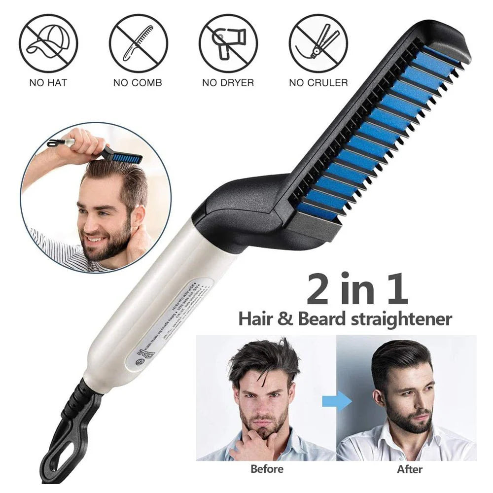Electric Hair Straightener Brush, Men Quick Beard Straightener Styler Comb,Hair Straightening, Curly Hair Straightening Comb, Side Hair Detangling, Multifunctional Hair Curling Curler