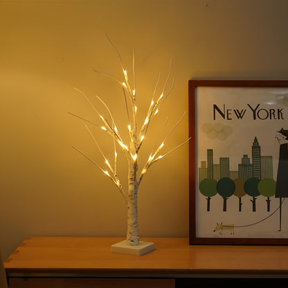 LED Artificial Lamp with Timer, DIY Birch Tree With Lights, USB/Battery Powered, Fairy Light Spirit Tree for Table Home Wedding Bedroom Christmas (60cm White)