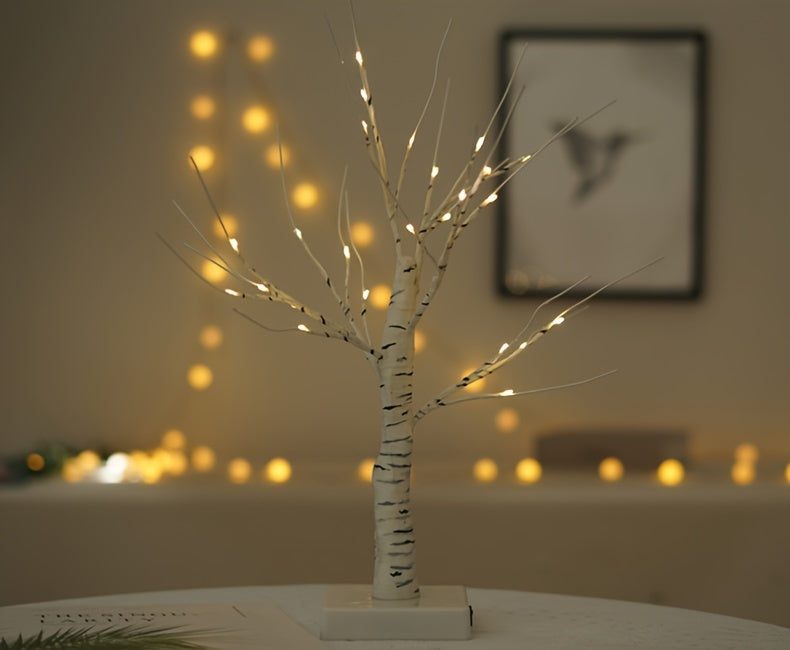 LED Artificial Lamp with Timer, DIY Birch Tree With Lights, USB/Battery Powered, Fairy Light Spirit Tree for Table Home Wedding Bedroom Christmas (60cm White)