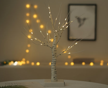 LED Artificial Lamp with Timer, DIY Birch Tree With Lights, USB/Battery Powered, Fairy Light Spirit Tree for Table Home Wedding Bedroom Christmas (60cm White)