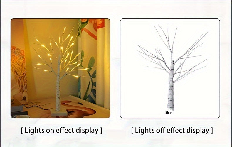 LED Artificial Lamp with Timer, DIY Birch Tree With Lights, USB/Battery Powered, Fairy Light Spirit Tree for Table Home Wedding Bedroom Christmas (60cm White)