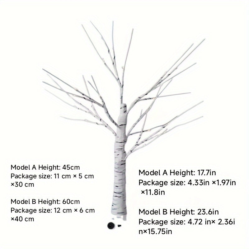 LED Artificial Lamp with Timer, DIY Birch Tree With Lights, USB/Battery Powered, Fairy Light Spirit Tree for Table Home Wedding Bedroom Christmas (60cm White)