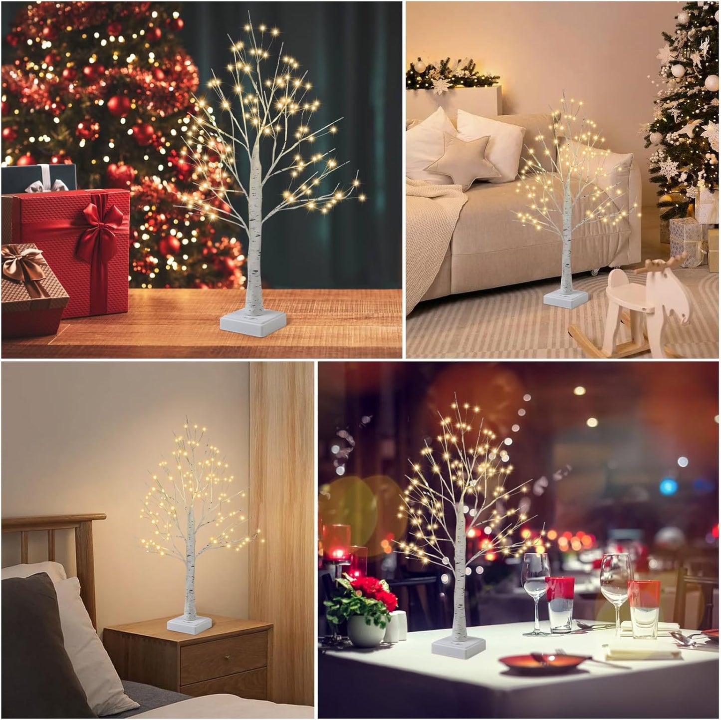 LED Artificial Lamp with Timer, DIY Birch Tree With Lights, USB/Battery Powered, Fairy Light Spirit Tree for Table Home Wedding Bedroom Christmas (60cm White)