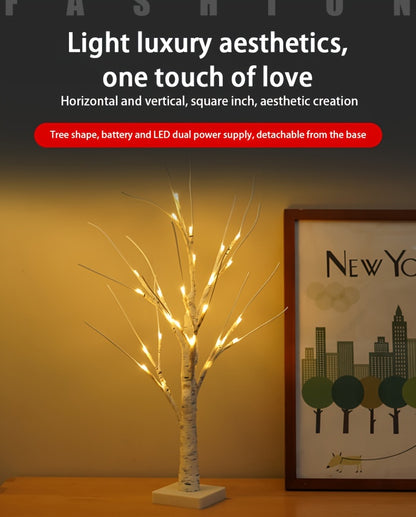 LED Artificial Lamp with Timer, DIY Birch Tree With Lights, USB/Battery Powered, Fairy Light Spirit Tree for Table Home Wedding Bedroom Christmas (60cm White)